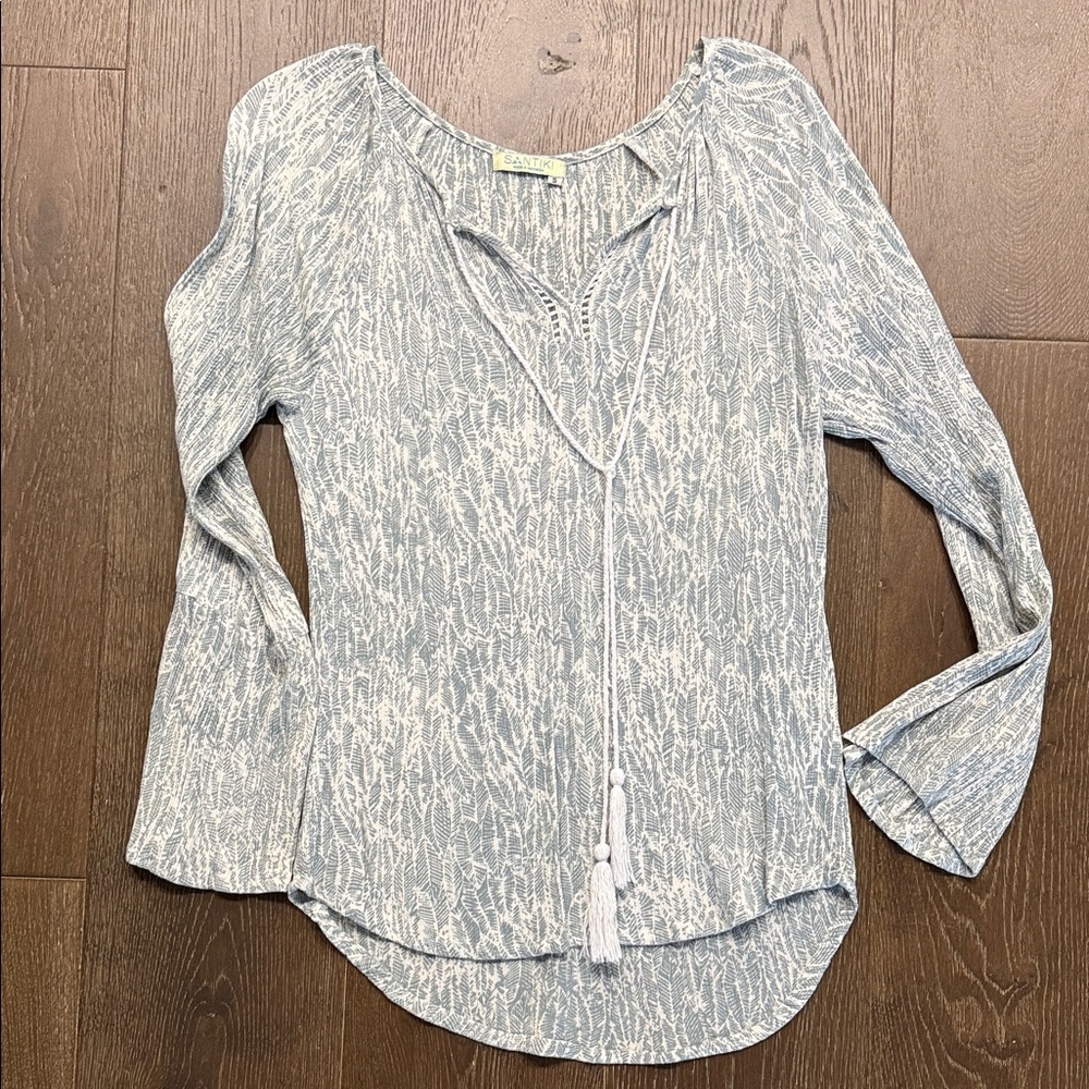 Santiki Light Blue & White Long Sleeve Blouse